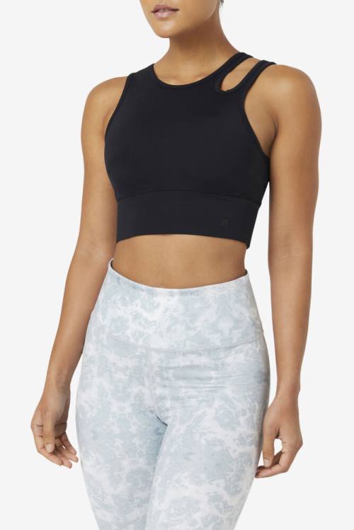 Black Women's Fila Uplift Slice Crop Bra Sports Tops | Fila014PB