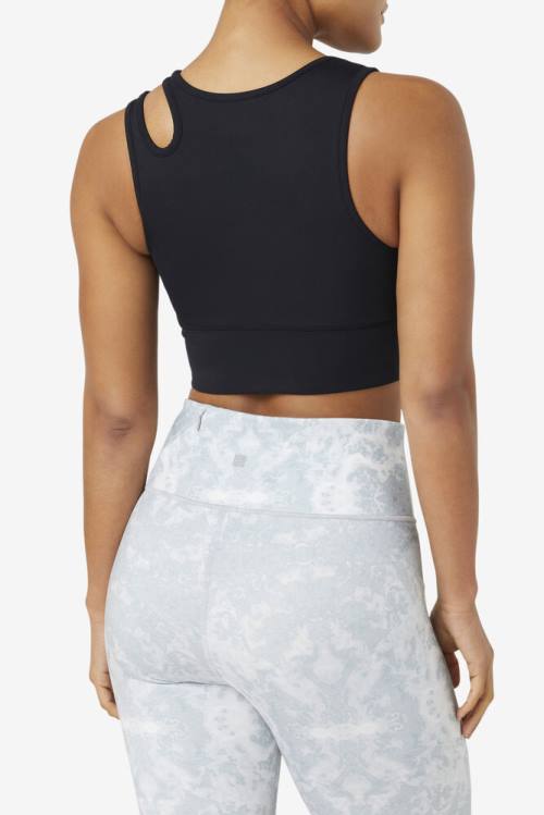 Black Women's Fila Uplift Slice Crop Bra Sports Tops | Fila014PB