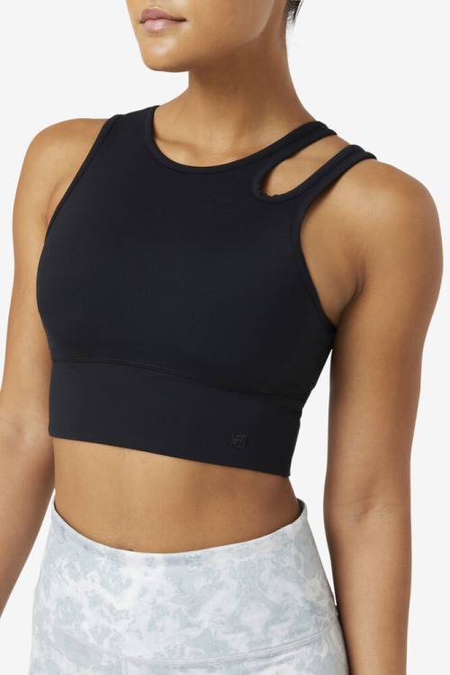 Black Women's Fila Uplift Slice Crop Bra Sports Tops | Fila014PB