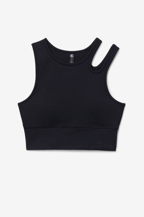 Black Women\'s Fila Uplift Slice Crop Bra Sports Tops | Fila014PB