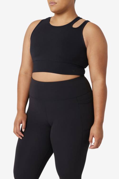 Black Women's Fila Uplift Slice Crop Bra Sports Tops | Fila279WP