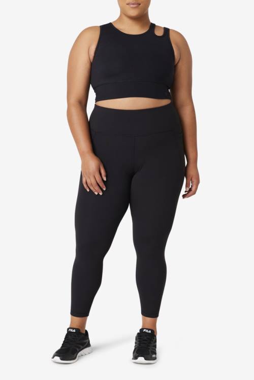 Black Women's Fila Uplift Slice Crop Bra Sports Tops | Fila279WP