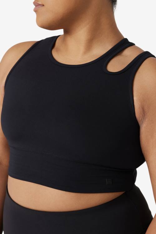 Black Women's Fila Uplift Slice Crop Bra Sports Tops | Fila279WP