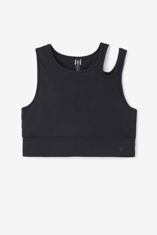 Black Women\'s Fila Uplift Slice Crop Bra Sports Tops | Fila279WP