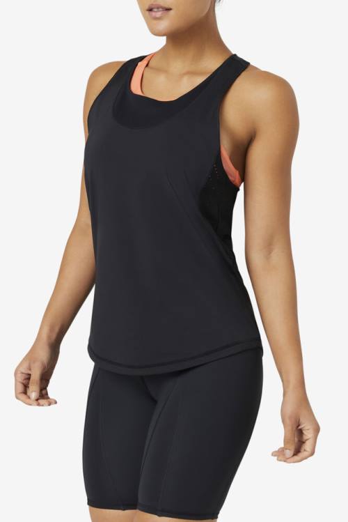 Black Women's Fila Uplift Textured Racerback Tank Sports Tops | Fila893PW