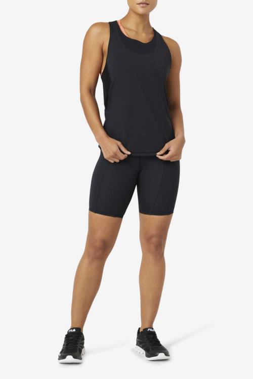 Black Women's Fila Uplift Textured Racerback Tank Sports Tops | Fila893PW