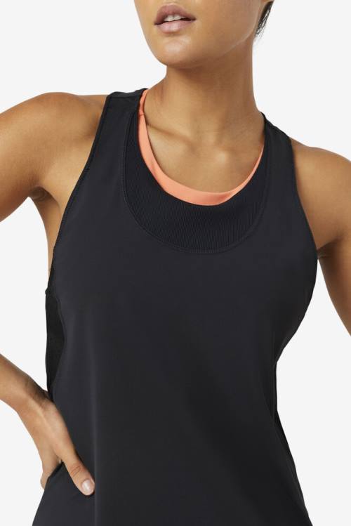 Black Women's Fila Uplift Textured Racerback Tank Sports Tops | Fila893PW