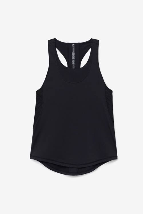 Black Women\'s Fila Uplift Textured Racerback Tank Sports Tops | Fila893PW