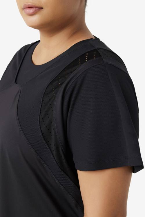 Black Women's Fila Uplift Textured Sleeve Sports Tops | Fila061CE