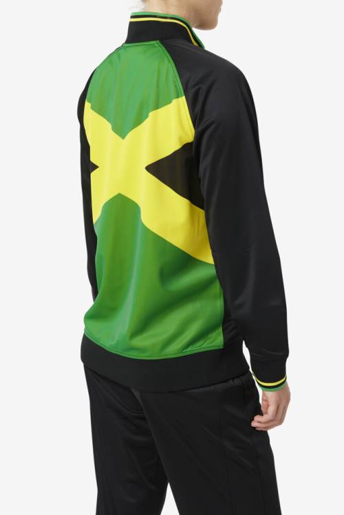 Black / Yellow / Green Men's Fila Jamaica Track Jackets | Fila436MT