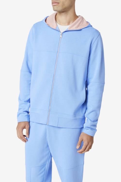 Blue / Coral Men's Fila Kayra Full Zip Hoodie | Fila073QI