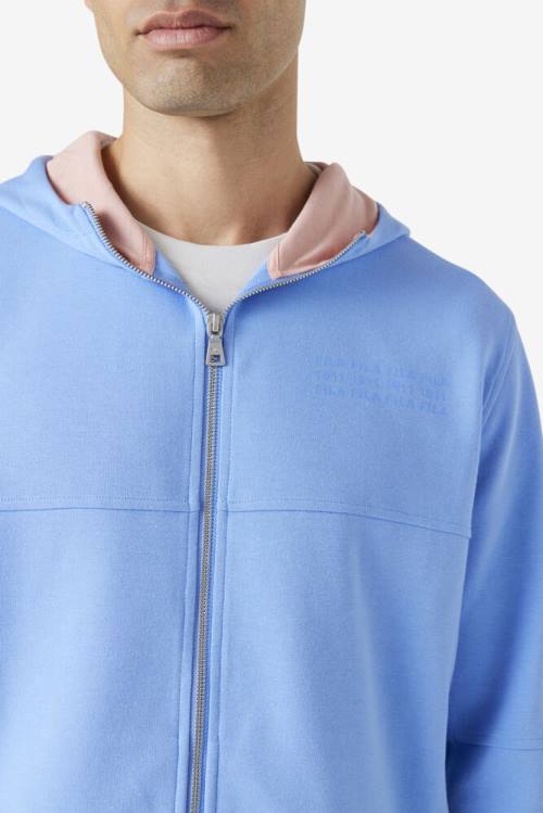 Blue / Coral Men's Fila Kayra Full Zip Hoodie | Fila073QI