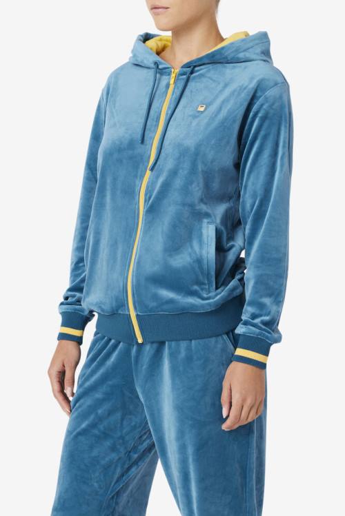 Blue Coral Women's Fila Tove Velour Full Zip Hoodie | Fila295IP