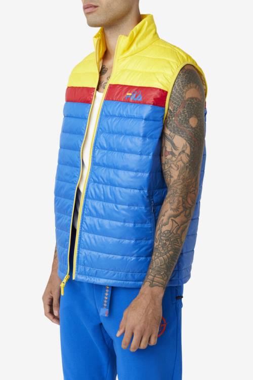 Blue / Lemon / Red Men's Fila Tri Vest Jackets | Fila138AF