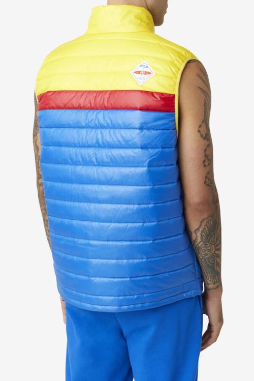 Blue / Lemon / Red Men's Fila Tri Vest Jackets | Fila138AF