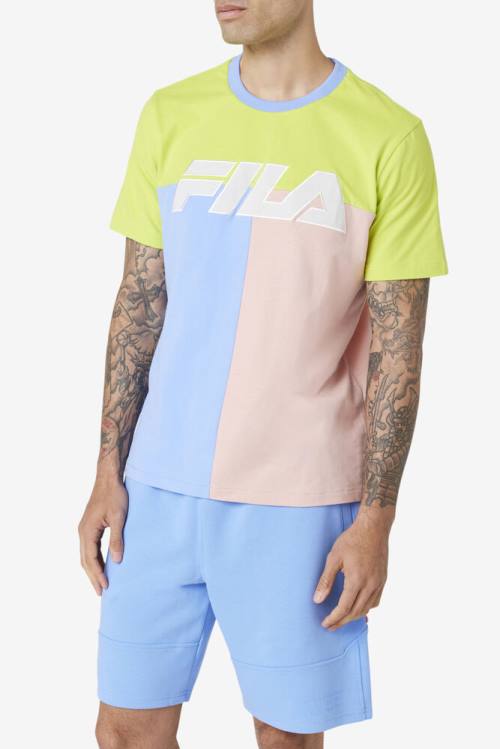 Blue / Light Green / Coral Men's Fila Anvit Crew T Shirts | Fila569RP