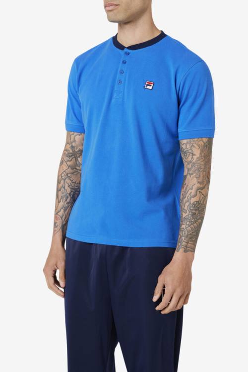 Blue / Navy Men's Fila Ralph Henley T Shirts | Fila735RT