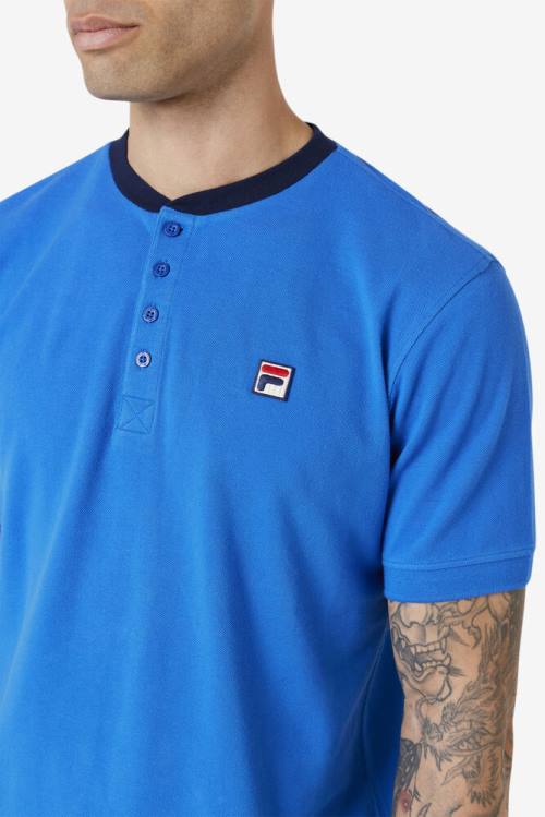 Blue / Navy Men's Fila Ralph Henley T Shirts | Fila735RT