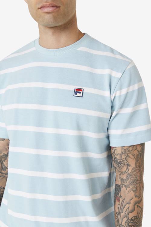 Blue / White Men's Fila Deny Crew T Shirts | Fila385BV