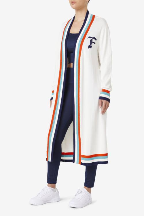 Blue / White / Orange Women's Fila Angelina Maxi Cardigan Sweatshirts | Fila092OR