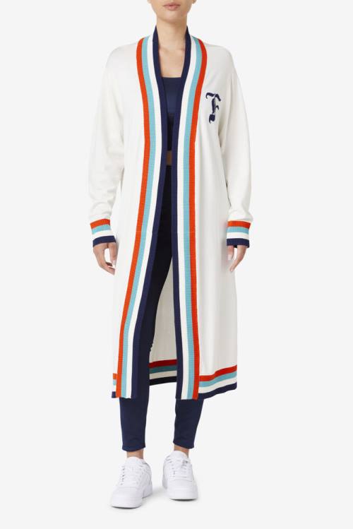 Blue / White / Orange Women's Fila Angelina Maxi Cardigan Sweatshirts | Fila092OR