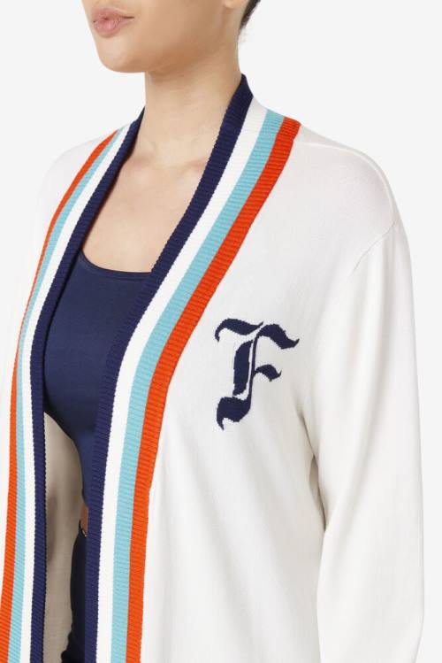 Blue / White / Orange Women's Fila Angelina Maxi Cardigan Sweatshirts | Fila092OR