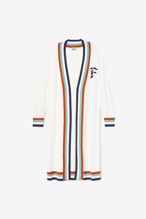 Blue / White / Orange Women\'s Fila Angelina Maxi Cardigan Sweatshirts | Fila092OR