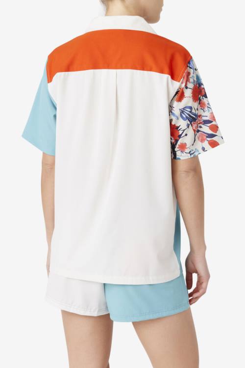 Blue / White / Orange Women's Fila Delanie Camp Shirts | Fila857IX