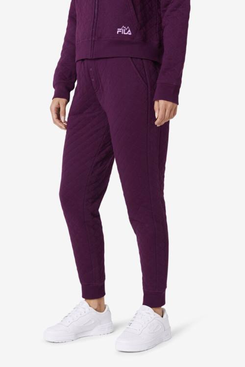 Burgundy Women's Fila Finley High Rise Quilted Jogger Pants | Fila708XH