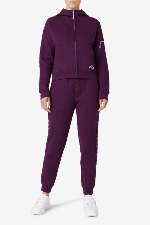 Burgundy Women's Fila Finley High Rise Quilted Jogger Pants | Fila708XH