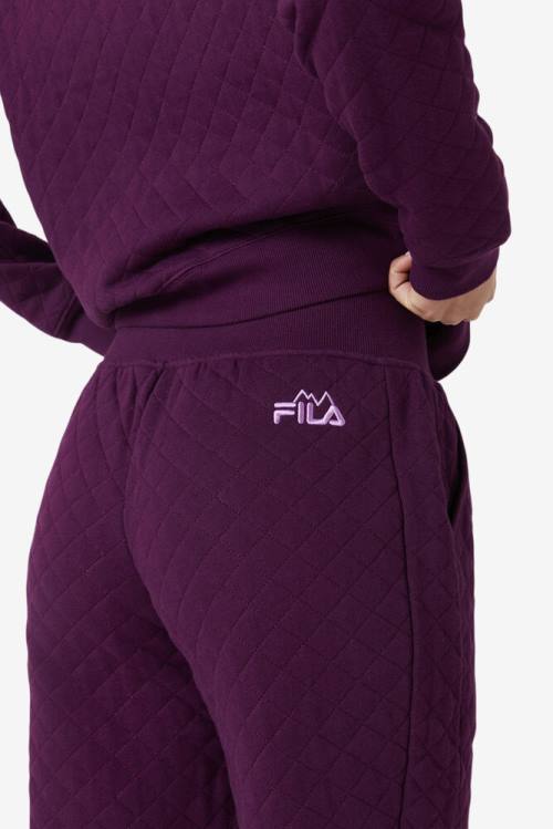 Burgundy Women's Fila Finley High Rise Quilted Jogger Pants | Fila708XH