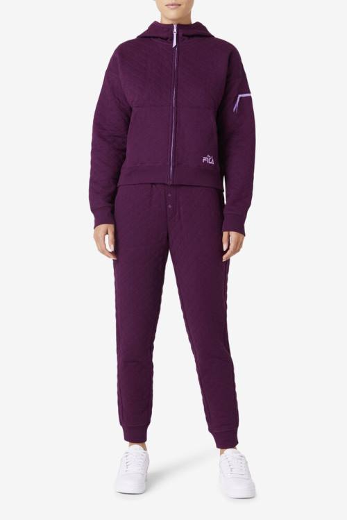 Burgundy Women's Fila Leilani Quilted Jackets | Fila371JU