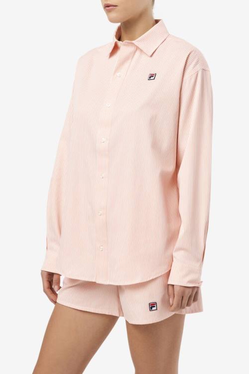 Coral / White Women's Fila Ariella Dress Shirts | Fila730HK