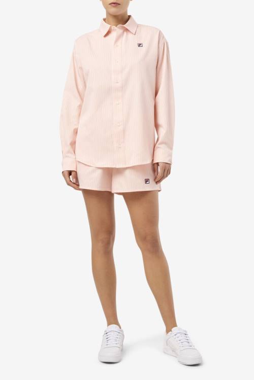 Coral / White Women's Fila Ariella Dress Shirts | Fila730HK