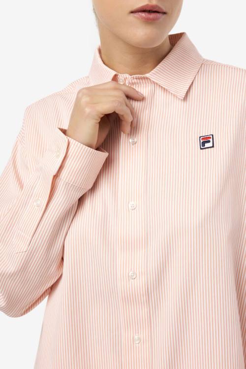 Coral / White Women's Fila Ariella Dress Shirts | Fila730HK