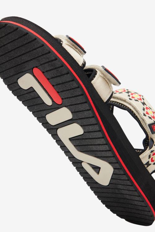 Cream / Black / Red Men's Fila Drifter Ts Sandals | Fila871ZJ