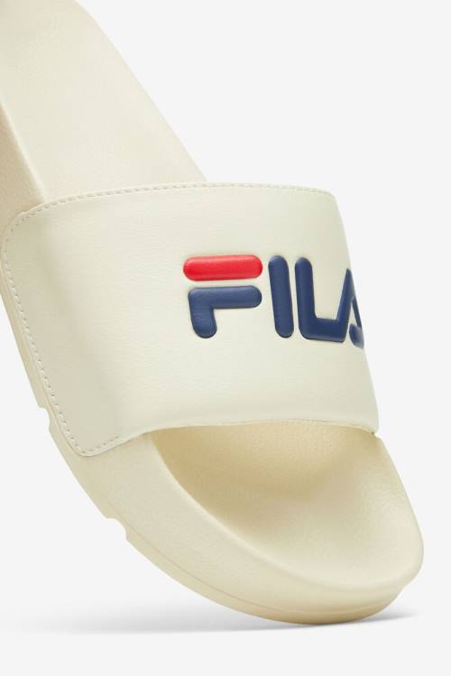 Cream / Navy / Red Men's Fila Drifter Slides | Fila093AC