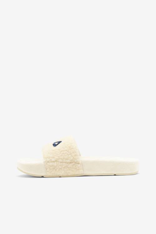 Cream / Navy / Red Women's Fila Fuzzy Drifter Slides | Fila475ZF