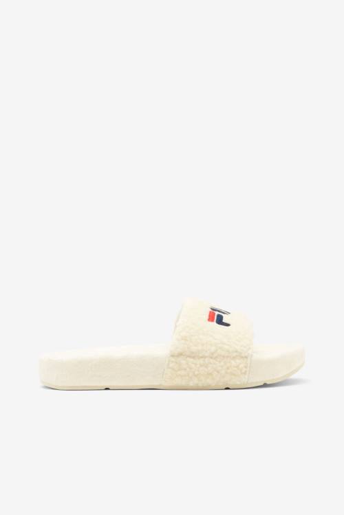 Cream / Navy / Red Women\'s Fila Fuzzy Drifter Slides | Fila475ZF