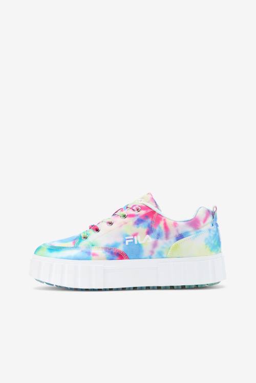 Green / Blue / White Women's Fila Sandblast Low Mottled Tie Dye Sneakers | Fila452QZ