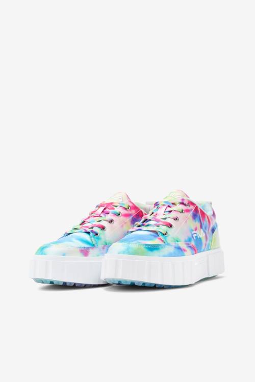 Green / Blue / White Women's Fila Sandblast Low Mottled Tie Dye Sneakers | Fila452QZ