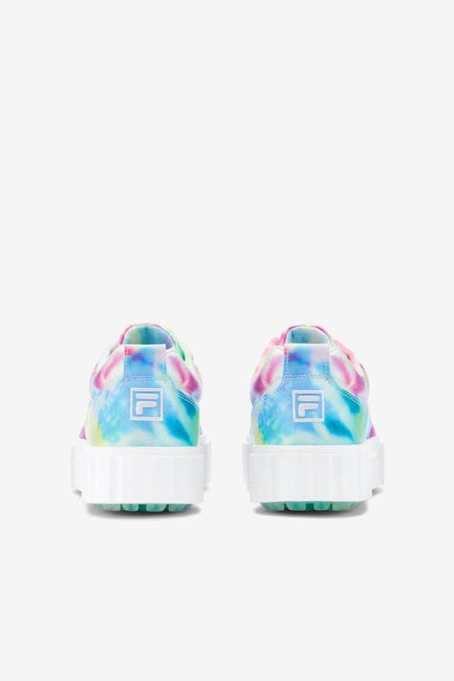 Green / Blue / White Women's Fila Sandblast Low Mottled Tie Dye Sneakers | Fila452QZ