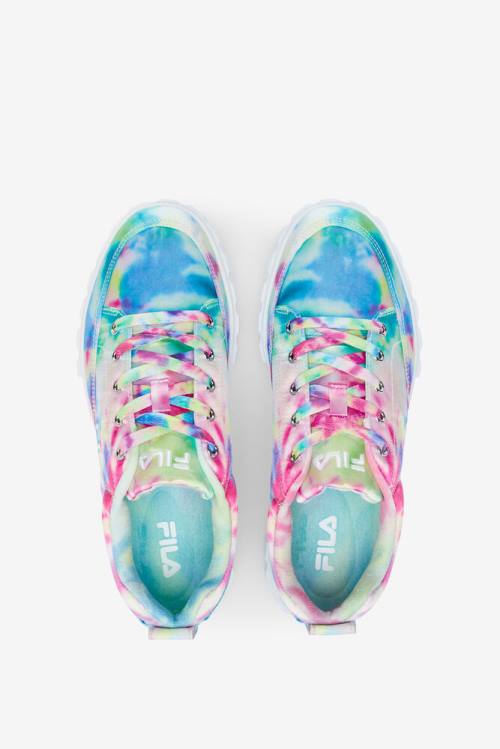 Green / Blue / White Women's Fila Sandblast Low Mottled Tie Dye Sneakers | Fila452QZ