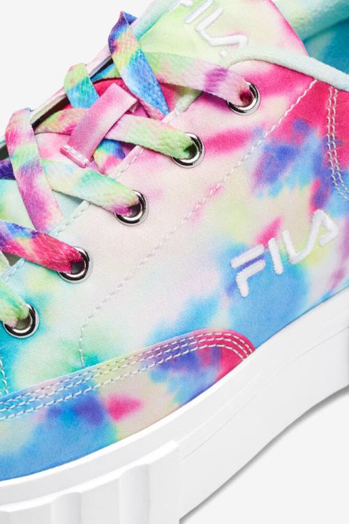 Green / Blue / White Women's Fila Sandblast Low Mottled Tie Dye Sneakers | Fila452QZ