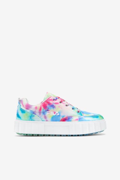 Green / Blue / White Women\'s Fila Sandblast Low Mottled Tie Dye Sneakers | Fila452QZ