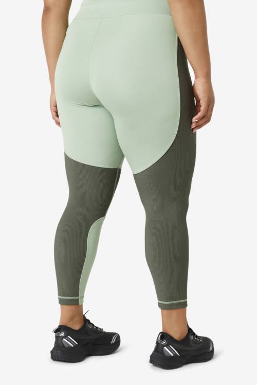 Green / Brown Women's Fila Forza Textured Long Leggings | Fila987HI