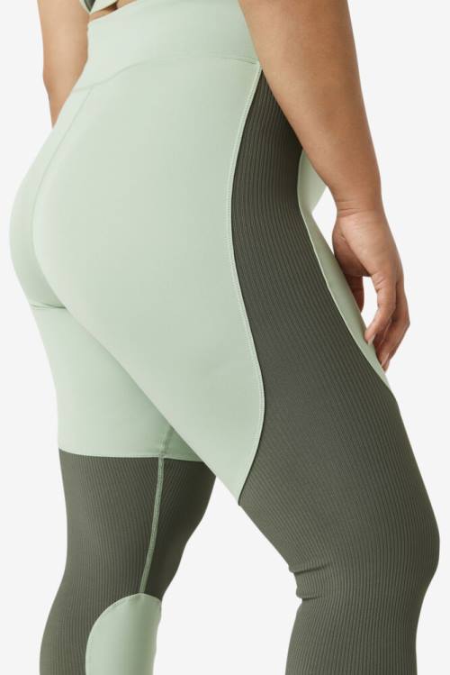 Green / Brown Women's Fila Forza Textured Long Leggings | Fila987HI