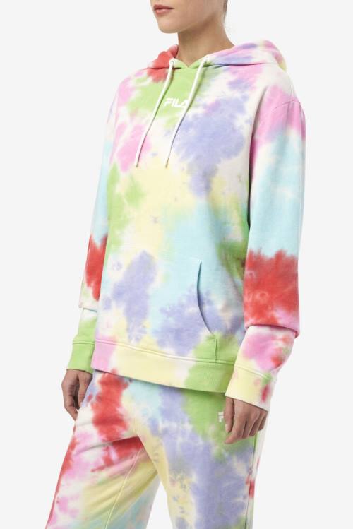 Green / White / Red Women's Fila Aerolynn Tie Dye Hoodie | Fila596CX