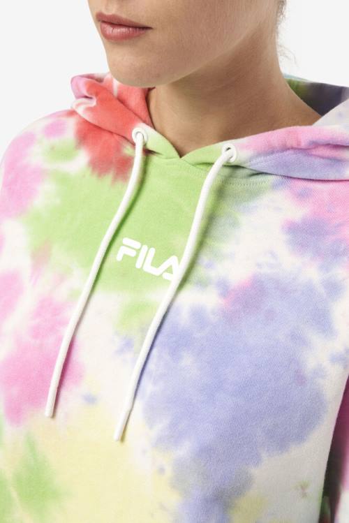 Green / White / Red Women's Fila Aerolynn Tie Dye Hoodie | Fila596CX