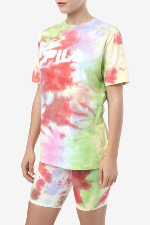 Green / White / Red Women's Fila Alivia Tie Dye Tee T Shirts | Fila230EN